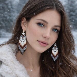 Timber wolf beaded dangle earrings sterling silver wires wolves wildlife dogs